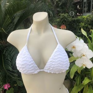 Women’s White Hand Tucked Triangle Bikini Top